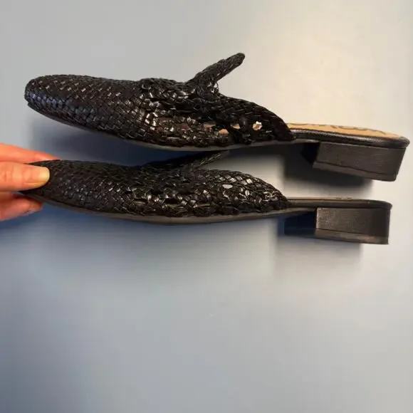 Sam Edelman Woven Black Leather Clara Mules Slip-On Flats Sz 8.5 - Picture 7 of 13